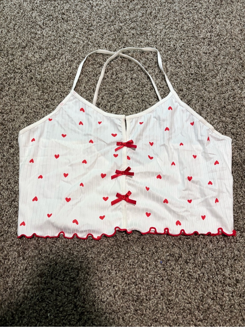 White & Red Heart Print Cropped Tank Top